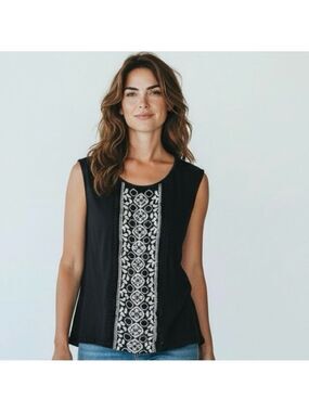 love, Fire Black and White Embroidered Sleeveless Top